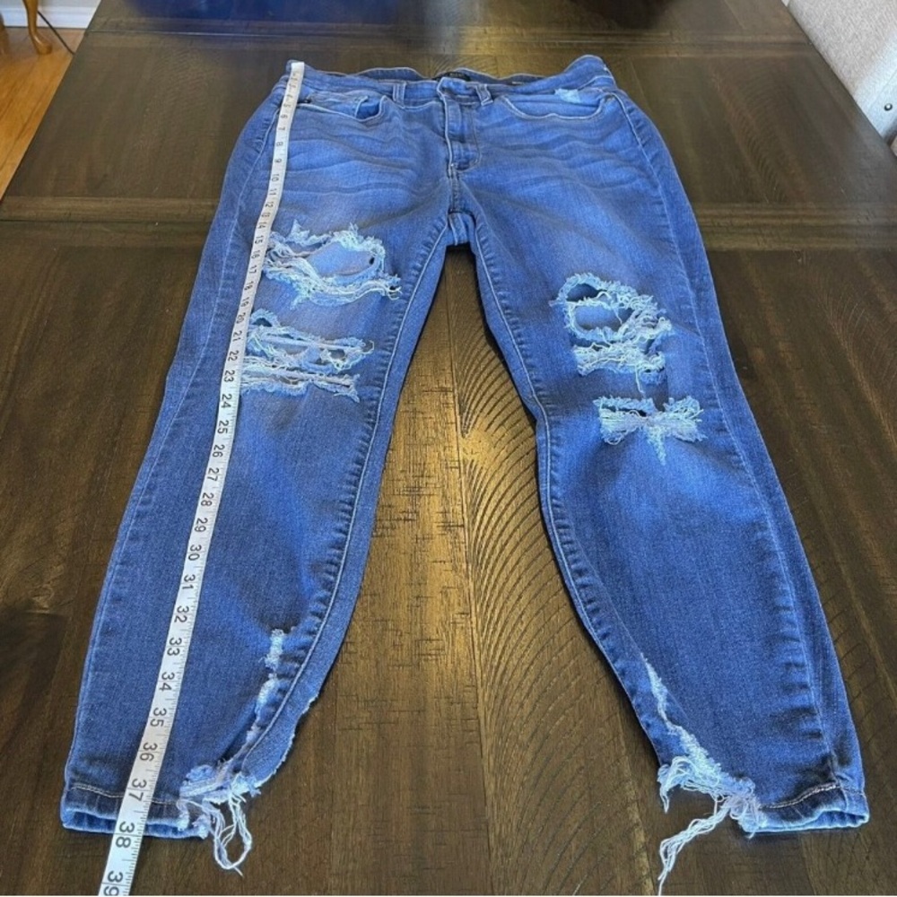 Judy Blue Medium Wash Distressed High Rise Chewed Hem Cropped Skinny Jean 16W